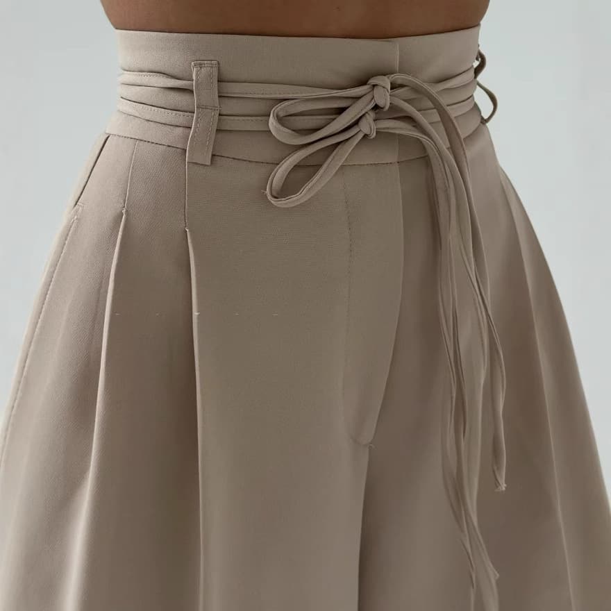 Women's Casual Spot Design High Waist Lace Up Slim Straight Trousers
