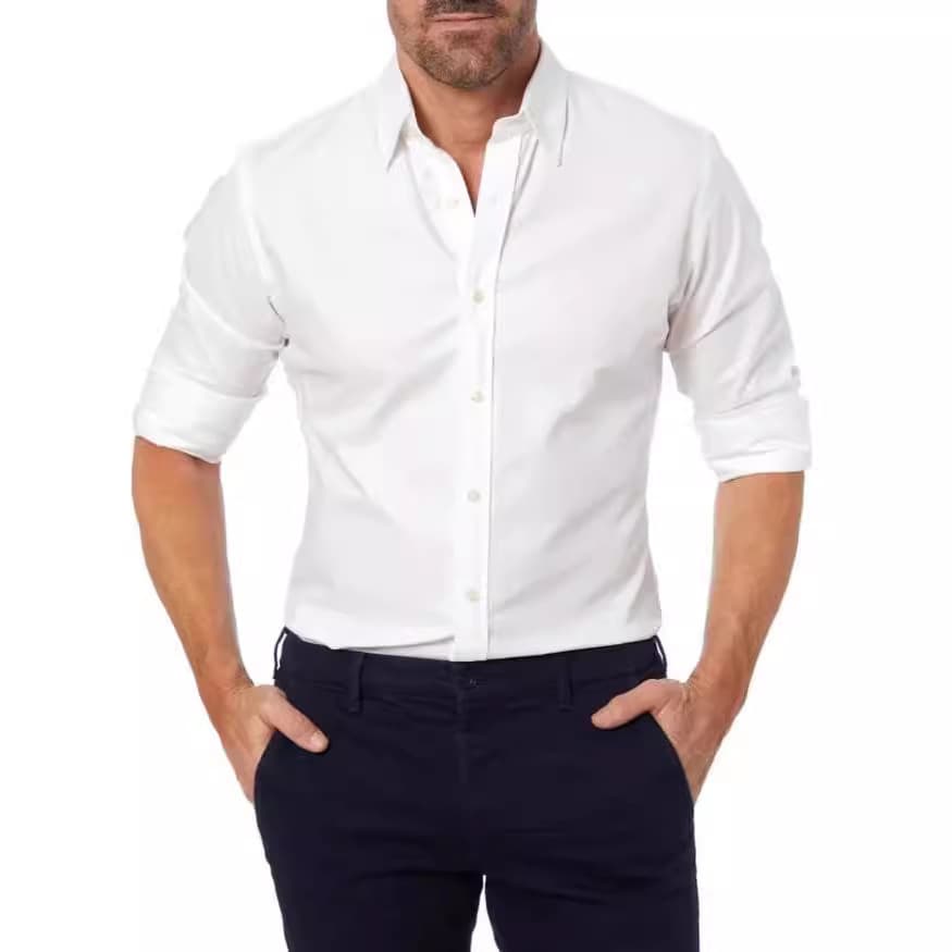 Men's Clothing Men's Zipper Shirt Hidden Zipper Button Oxford Stretch Cotton Zipper Lining