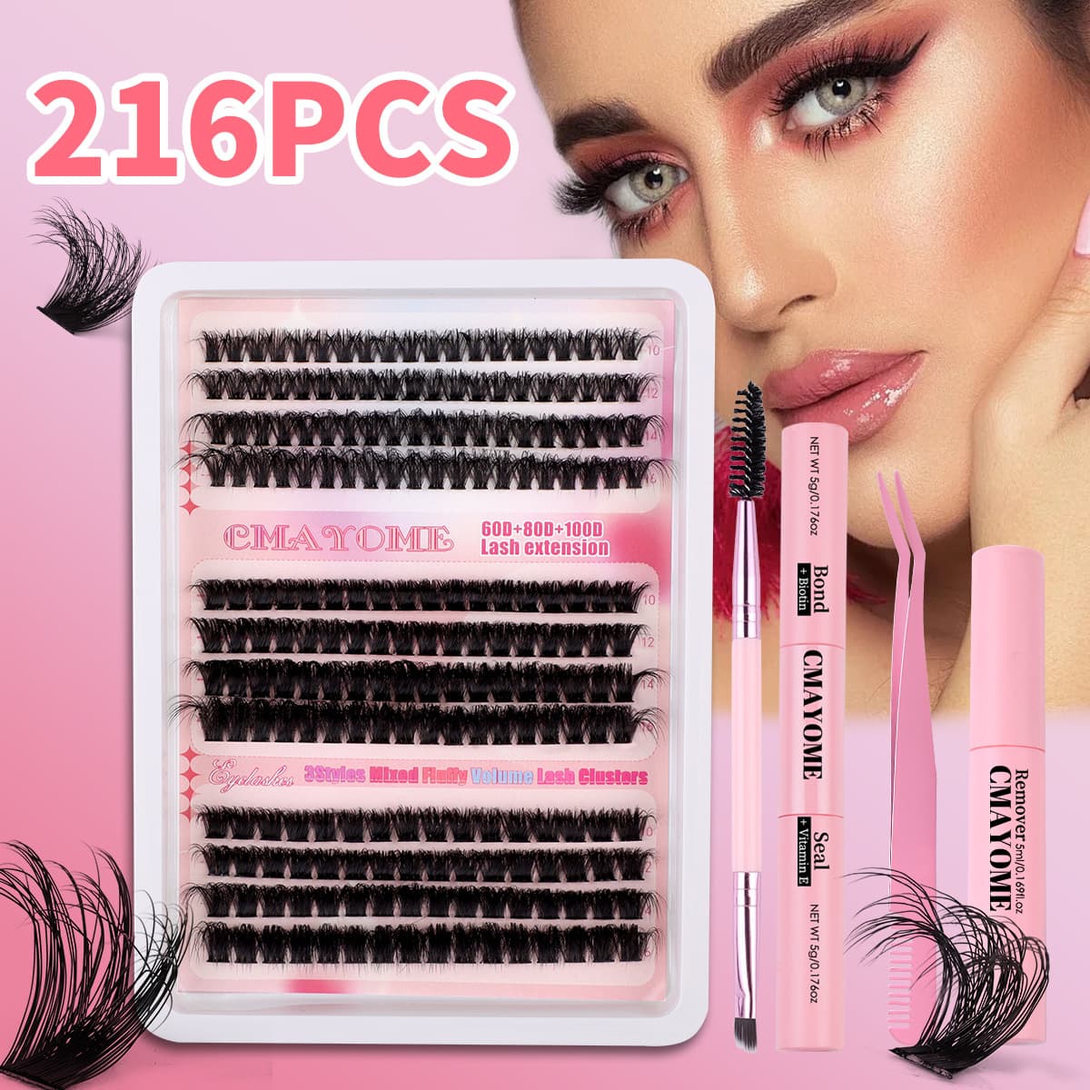 European and American cross border 216 clusters of thick false eyelashes set 60D80D100D natural curling DIY segmented eyelashes