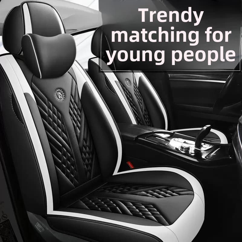 Fashion Sports Car Cushion Four Seasons Universal Full Surrounding High-end Leather Seat Cover Black and White Cushion Light Luxury Seat Cover