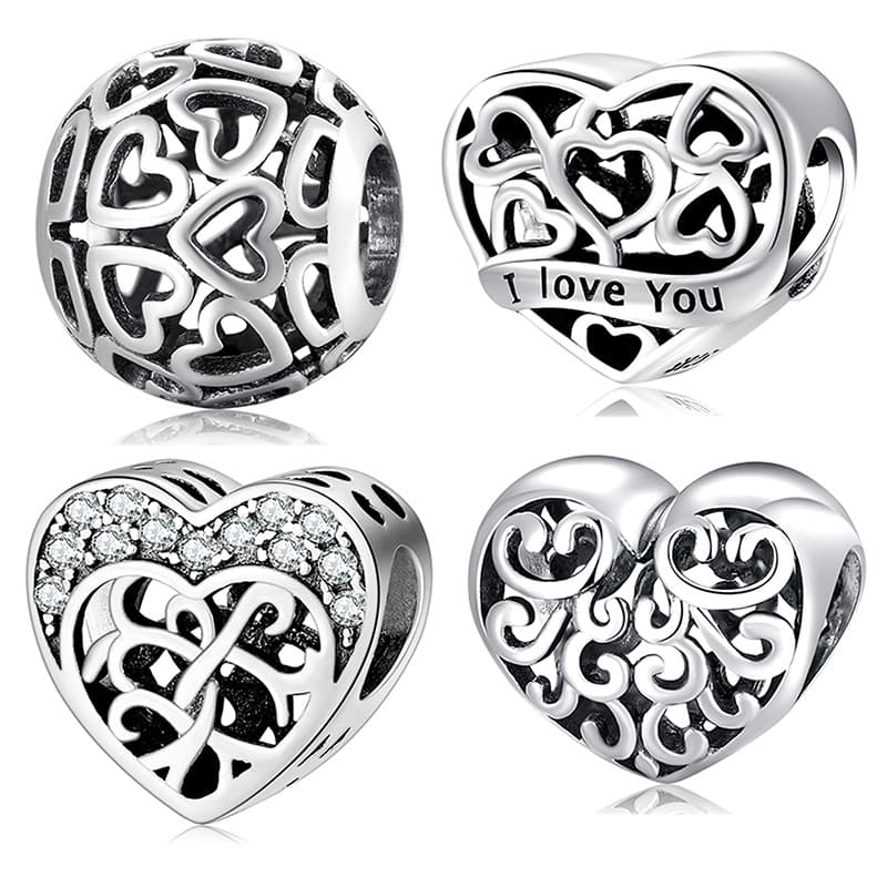 Women's Jewelry MAGIC CHARMS S925 Sterling Silver Hollow Plain Silver Beaded Love Heart Shaped String Bracelet Diy Accessories Beads