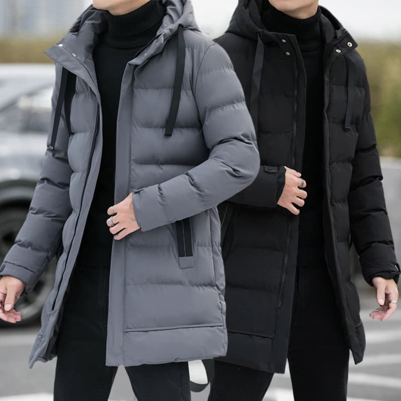 Cotton winter oversized casual thickened warm down cotton men's medium length hooded couple jacket