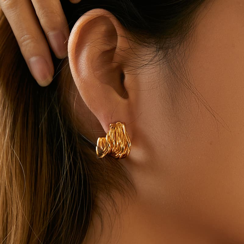 French irregular earrings silver needle hypoallergenic personality C shaped trendy earrings geometric line design K gold plated