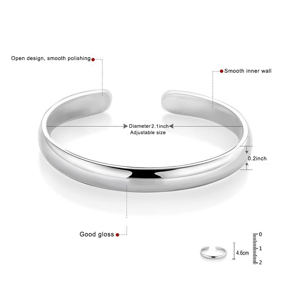 Women Solid Sterling Sier Bangle Adjustable Opening Bracelet Girls Jewelry Birthday Gift