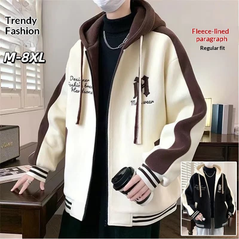 Pulse Cross-Border Men's Plus Size Loose Trendy Fashionable Handsome Autumn Winter Fleece Baseball Casual Jacket Top