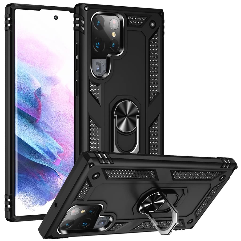 Samsung Galaxy S22 Ultra S22 Plus 5G S21 S20 FE S10 Luxury Armor Shockproof Holder Ring Stand Hybrid Thin Case Cover