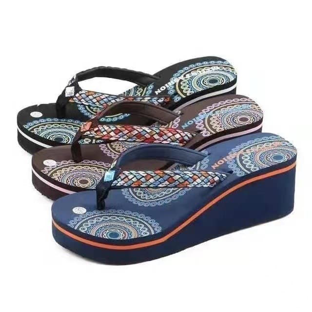 Women’s Shoes Ethnic Flip Flops Women Summer Fashion Outdoor Wedge Sandals Thick Bottom Beach Ladies Flip Flops Toe Shoes