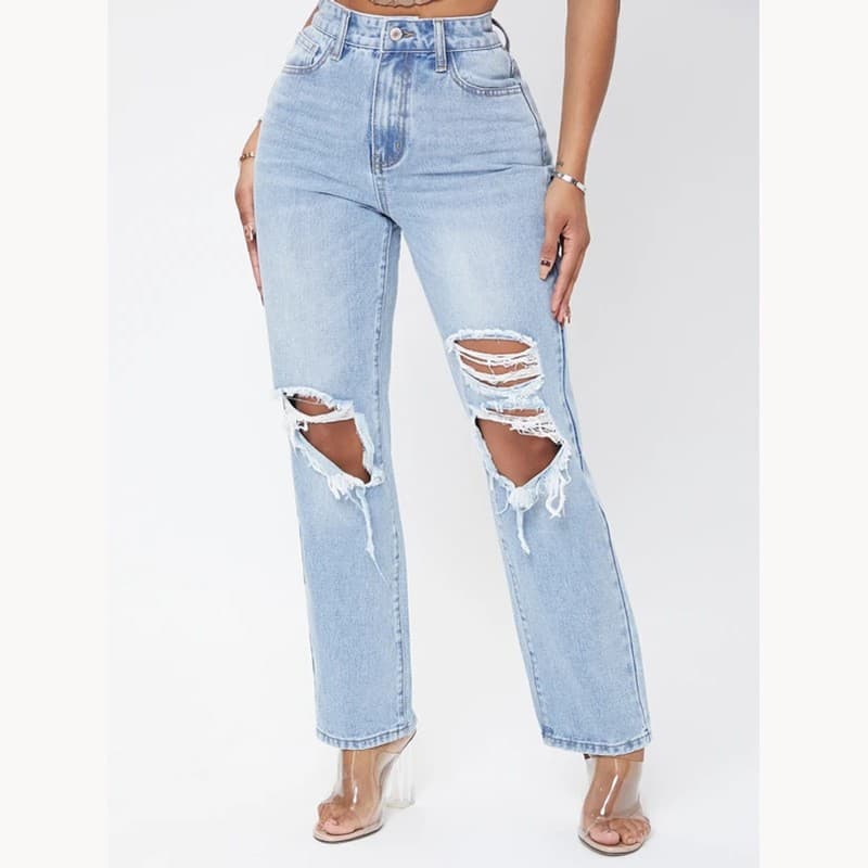 Women's clothing hot selling jeans for women ripped washed high-waisted loose wide-leg pants