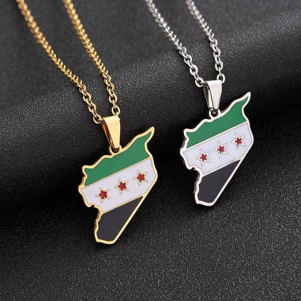 Accessories Map Flag Necklace Vintage Stainless Steel Oil Drop Sweater Pendant