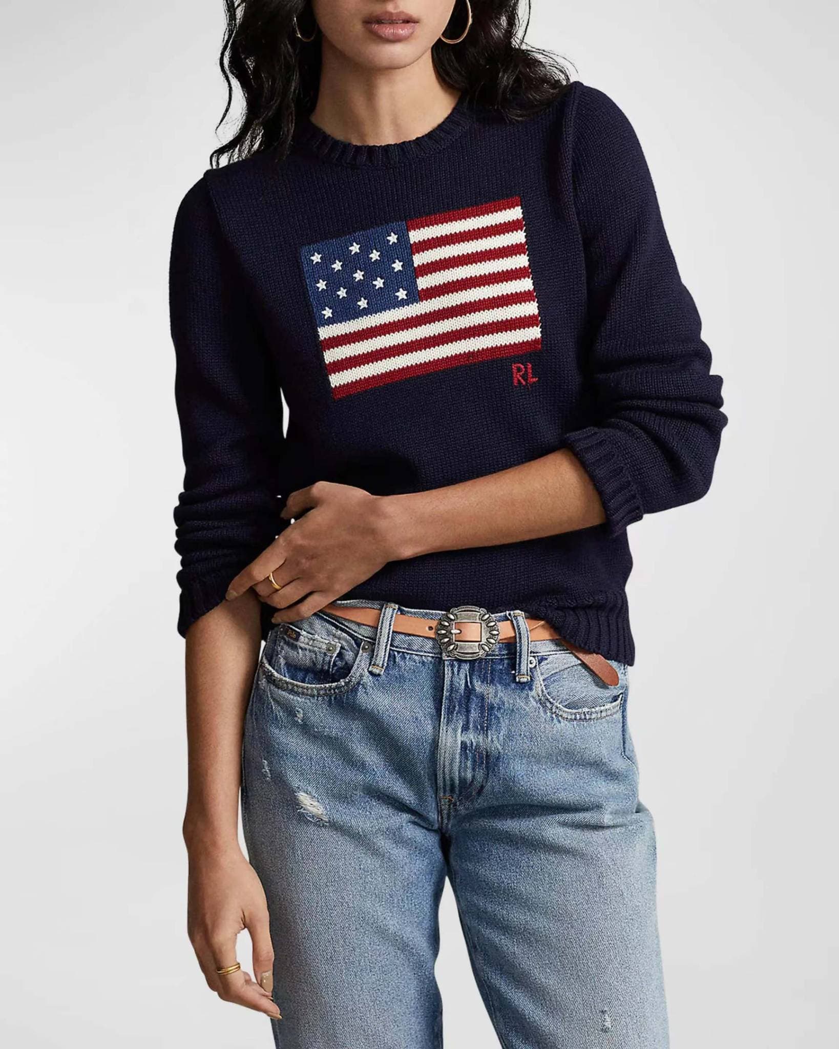 Pull ample à col rond et motif drapeau américain rétro
