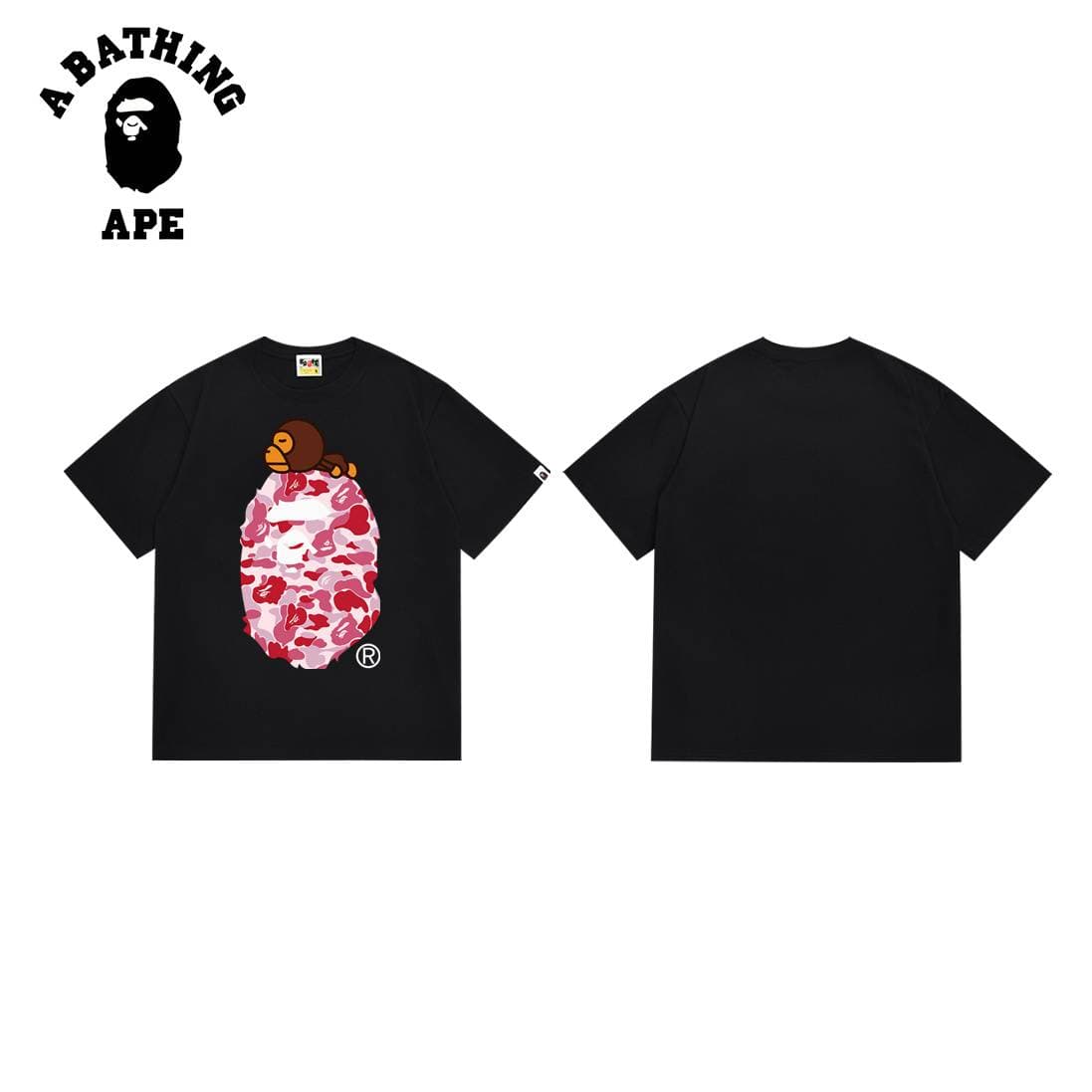 A BATHING APE BAPE-Camouflage Ape Head Logo Printed Short Sleeved T-shirt