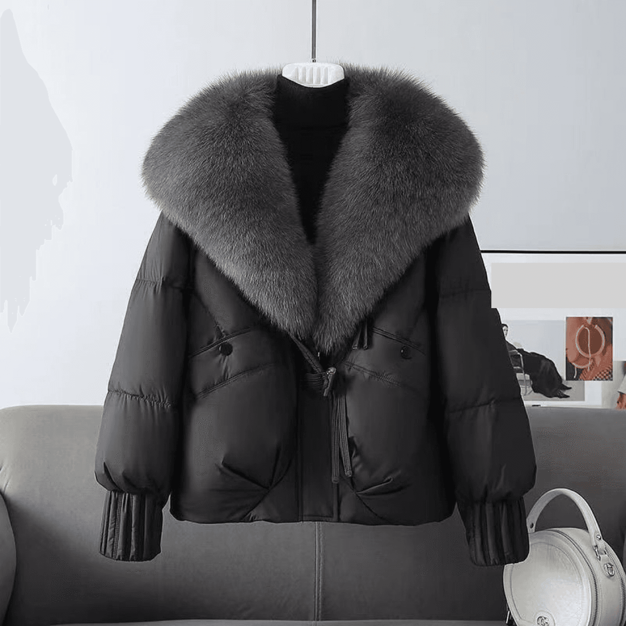Women's Winter Jacket With Faux Fur Hood, Short Puffer Coat, Warm Fleece Lined Outerwear For Casual & Commute