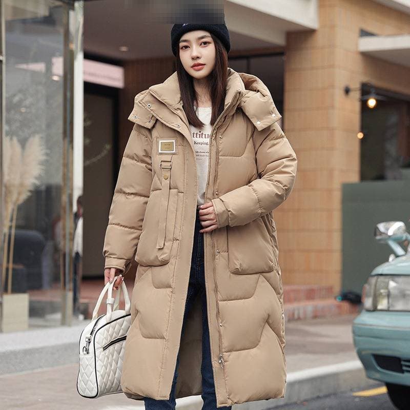 Manteau d'hiver oversize pour femme, mi-long, à capuche et poches latérales