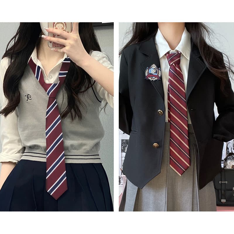 Red Striped Tie Coffee Color-Block Green Hand-Tied College Style Casual Versatile Brown Shirt Accessory