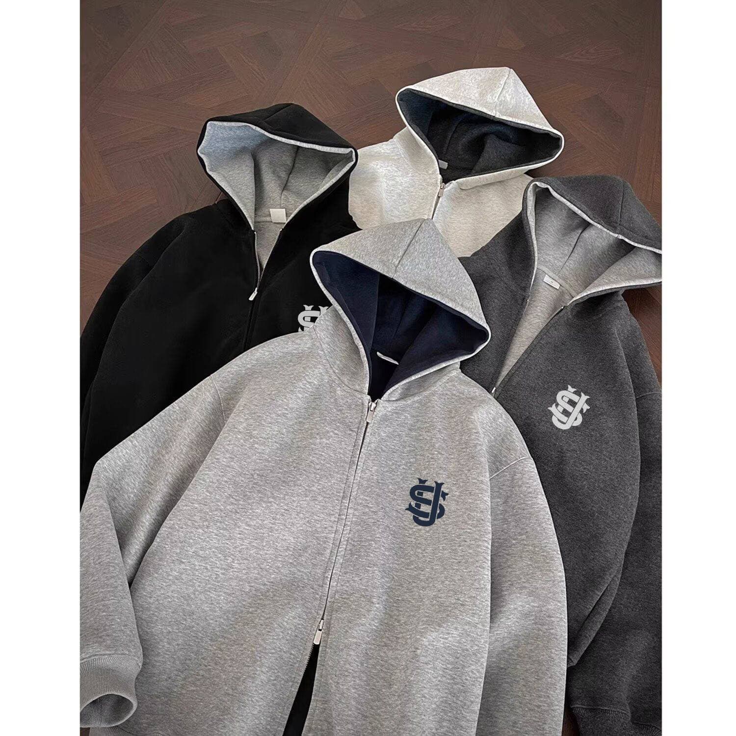 Men's Clothing 25 New Cross-border American High-quality Double Zipper Chinese Cotton Loose Versatile Street Trend Pony Print Hooded Sweatshirt