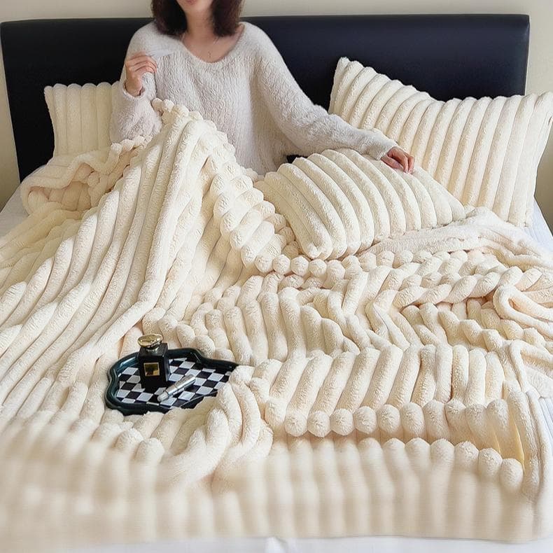 Fashionable Multi-Purpose Rabbit Fur Blanket - Ultra-Soft Milk Fleece & Flannel Throw For Bed Sofa & Travel