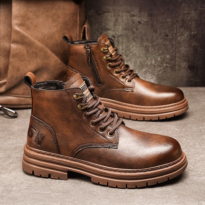 Men's High-Top Waterproof Work Boots Casual Retro Style British Fashion Short Boots Versatile All-Match Spring Season Shoes