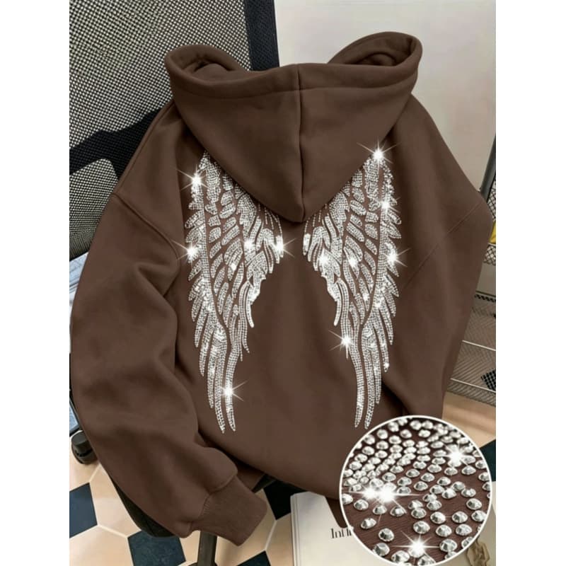 Sweat à capuche à manches longues avec ailes en strass pour hommes et femmes
