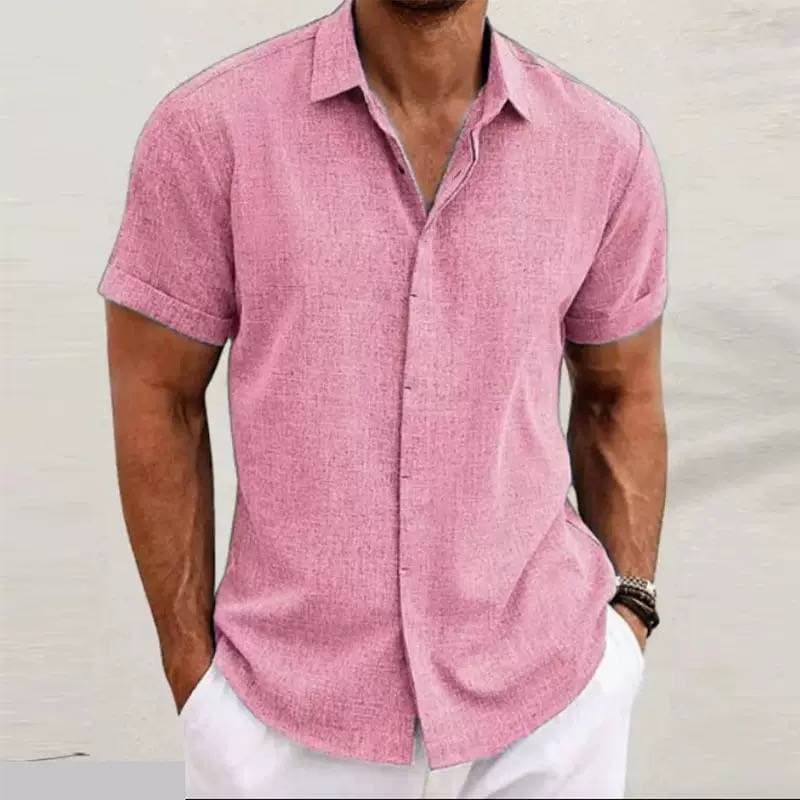 2025 Men's Linen Short-sleeved T-shirt, Loose Sweatshirt, Pure Color Cotton And Linen Shirt
