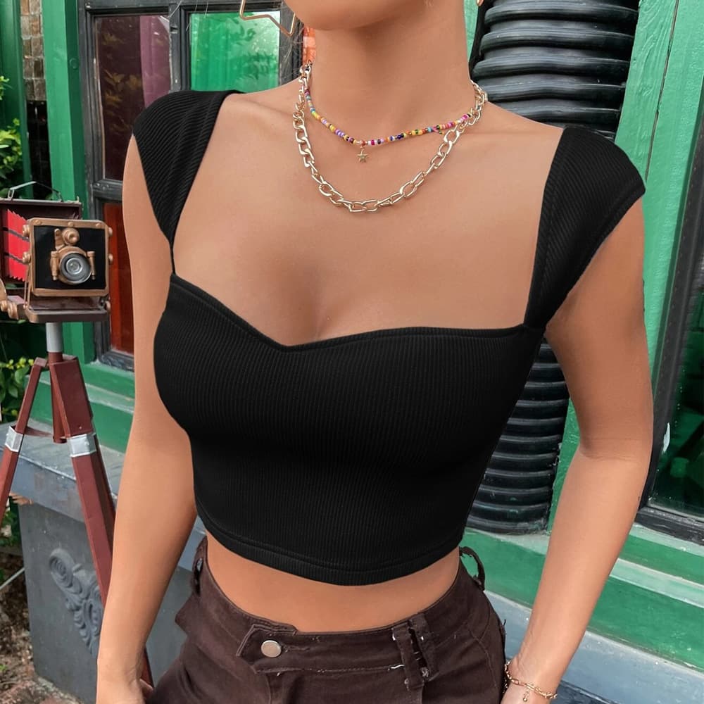 2023 Women's New INS Network Red Wind Slim Fit Square Neck Ultra Short Sleeveless T-shirt Tank Top
