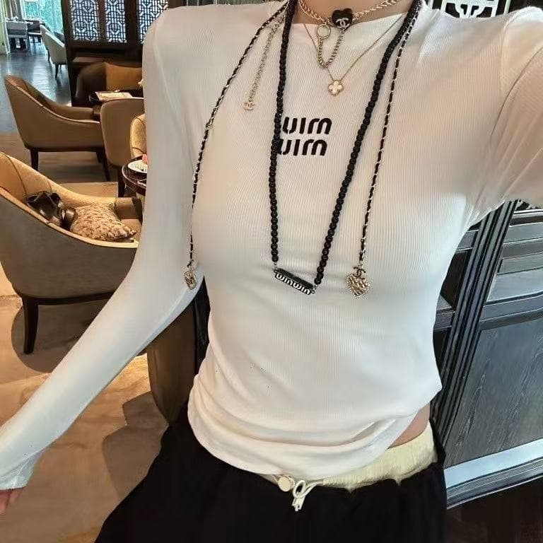Haut à manches longues en coton spiralé de marque LOE, polyvalent pour l'automne et l'hiver, t-shirt de base amincissant et tendance