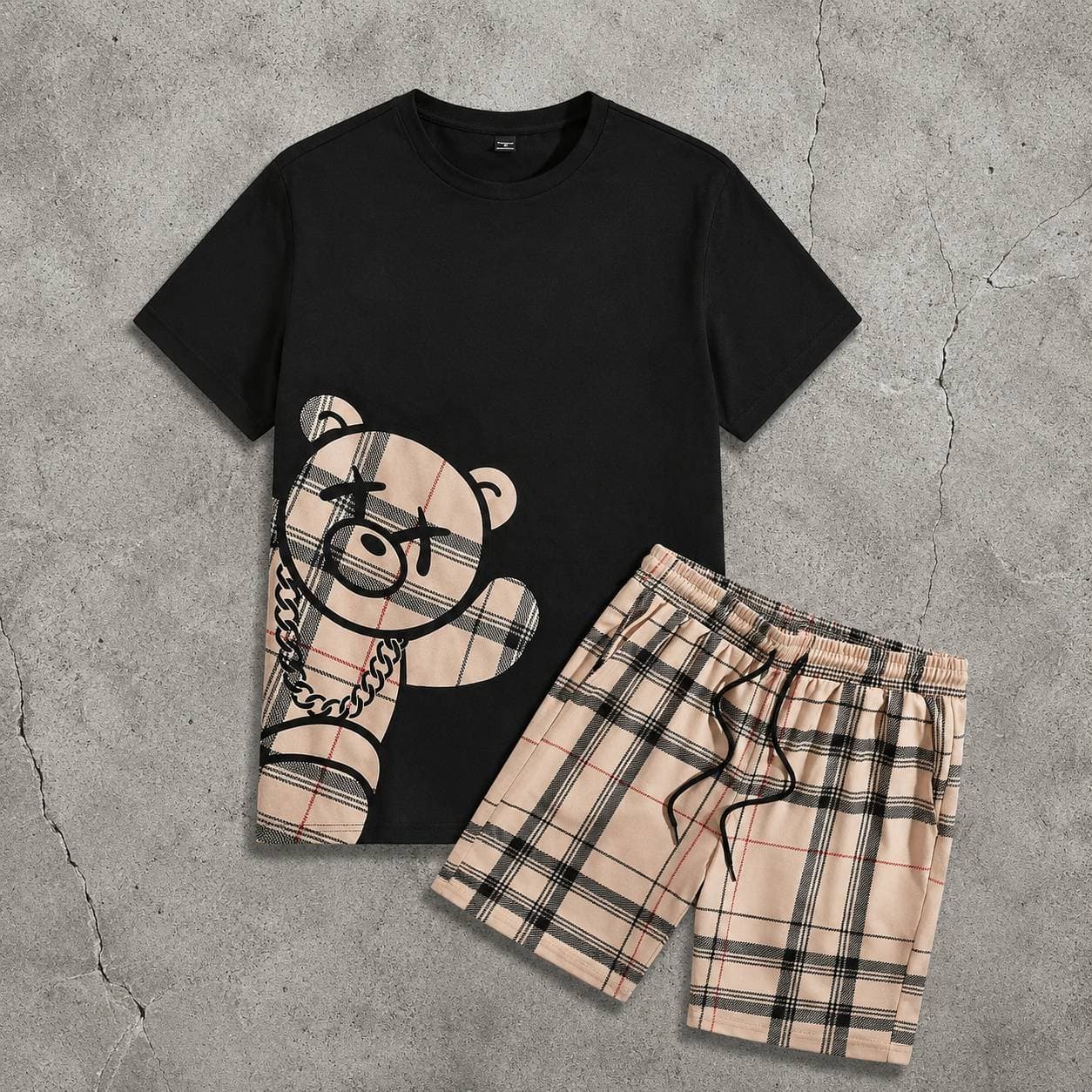 Men's Summer Casual T-Shirt And Shorts Set 3D Digital Print Breathable Inelastic Polyester Black Short Sleeve Clothing