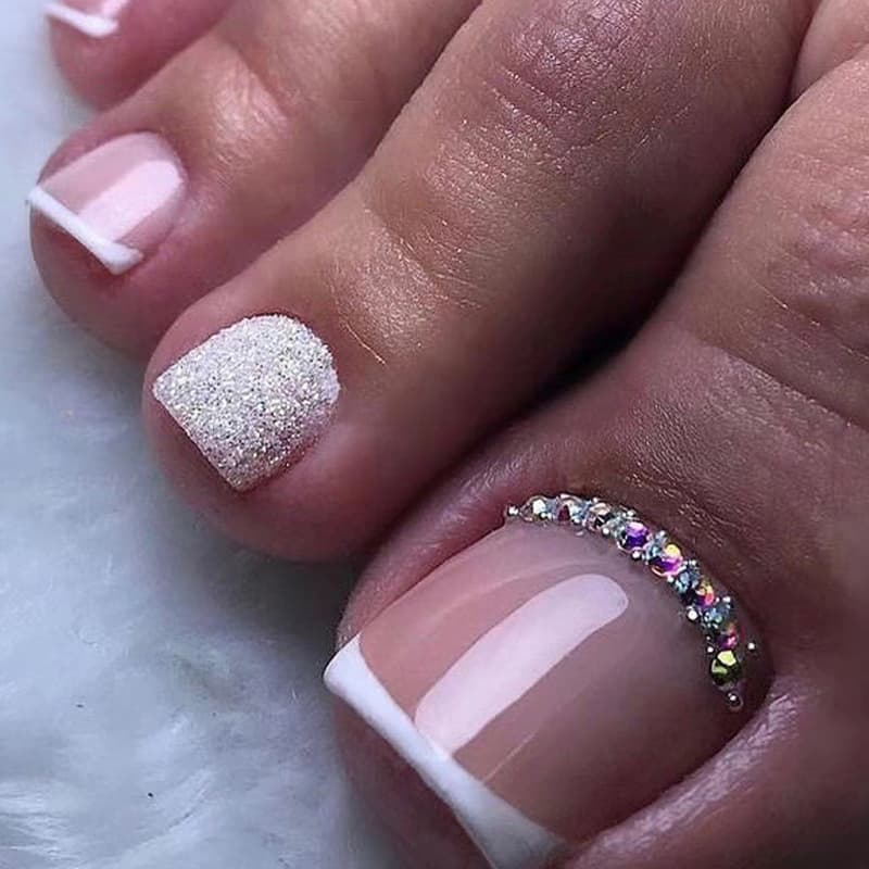 Beauty Health Simple French Style Explosive Flash Full Nail Drill Foot Nail Art Patch Summer New Product Bright Wearable Patch