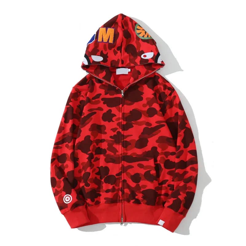 Sweat à capuche zippé en forme de requin pour homme et femme, veste camouflage tendance, sweat à capuche, polaire technique