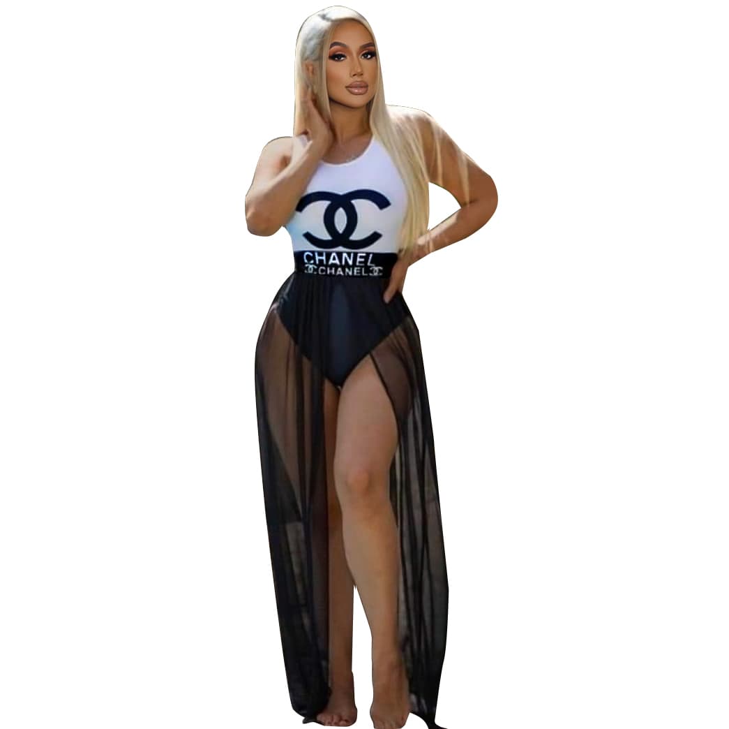 Jupe en maille noire sexy à la mode, maillot de bain imprimé de haute qualité