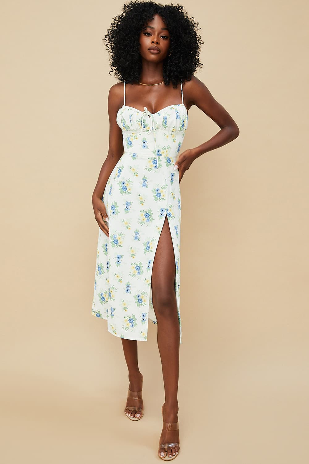 Women's Clothing Suspender Floral Slit Dress Sexy Floral Dress Women