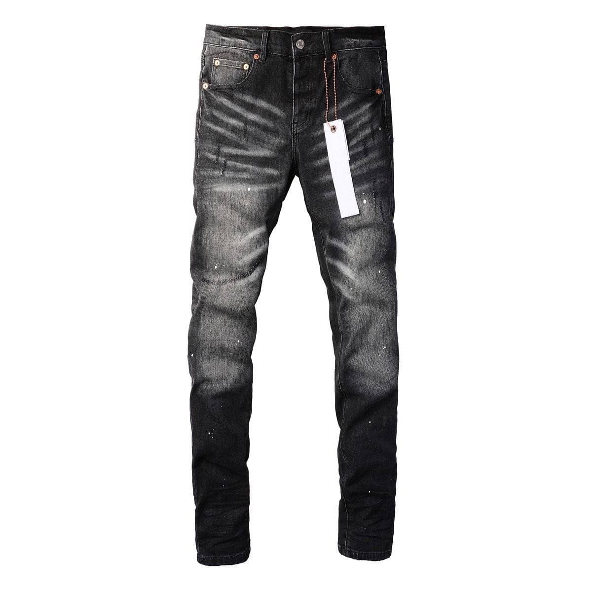 Jean violet déchiré style streetwear rétro en soie, de haute qualité et respirant, coupe ajustée, style streetwear.