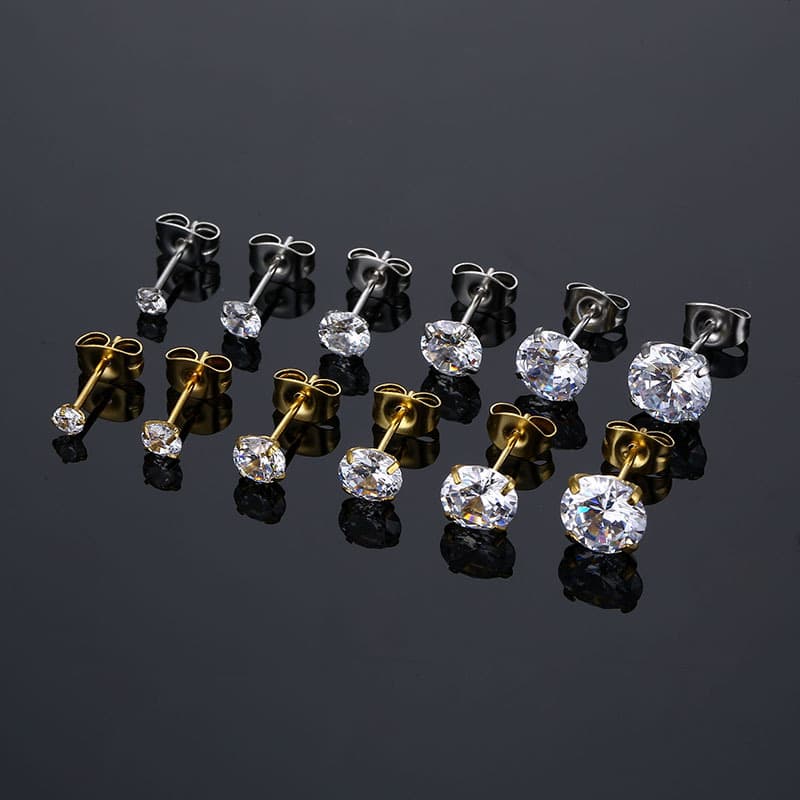 1Pair/2Pcs Medical Stainless Steel Crystal Zircon Ear Studs Earrings For Women/Men Cartilage Piercing Jewelry