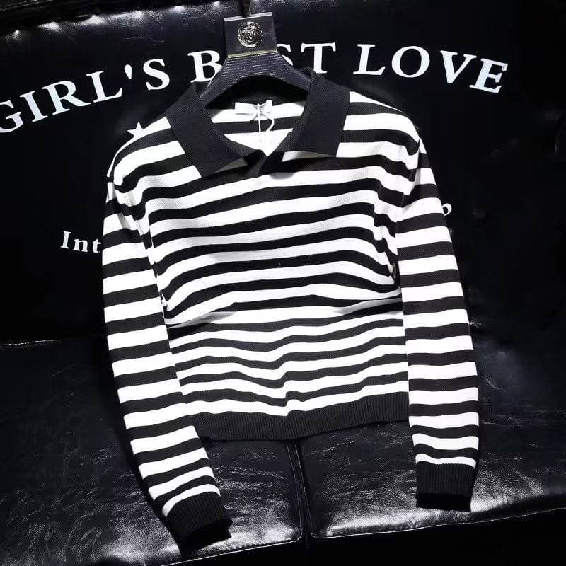 Men's Clothing Anti Pilling Anti Static Knitted Sweater Men's Popular Striped Light Business Gentleman Large Size Lapel Polo Shirt Sweater