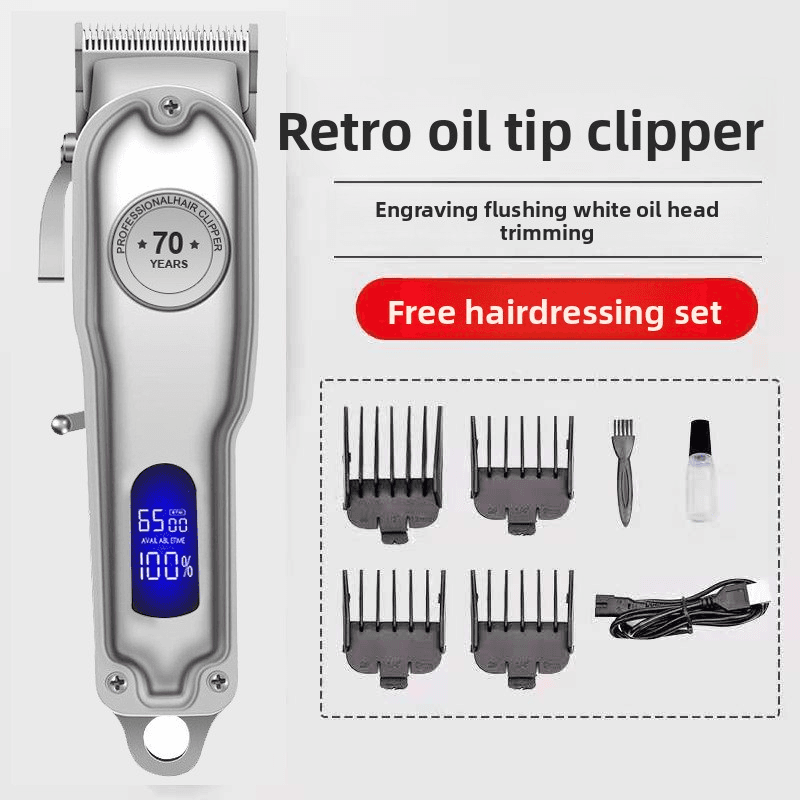 Professional Barber Clipper – Cordless Titanium Fade Machine With LCD Display, Ultra-Quiet 36dB, 5 Precision Guards