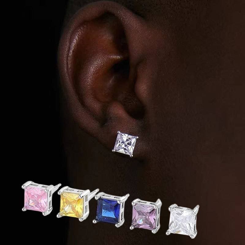 Men’s Jewelry Fashion Popular Hip Hop Earrings Quadrilateral Zircon Street Fashion Earrings Hiphop Men's Earrings