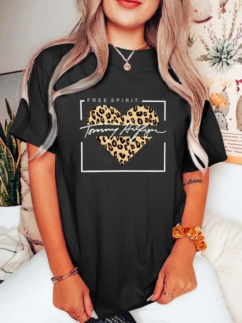 Tommy_Hilfiger-2024 New Cotton Fashion Sense Printing Short-sleeved T-shirt Female Summer Tide Loose Hundred Tops