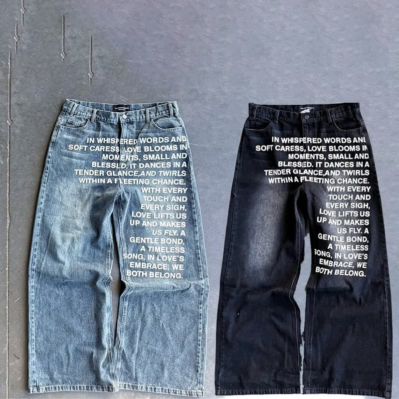 Men's Clothing 2026 Cross Border Street American Retro Hip Hop Loose Baggy Letter Print Jeans Men