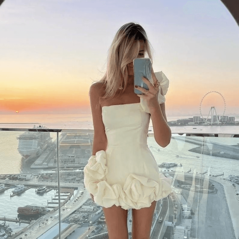 Women's Clothing New Summer Female Dress, Ruffle Flower Bud Waist Dress, One Shoulder Bandeau, Hip Skirt