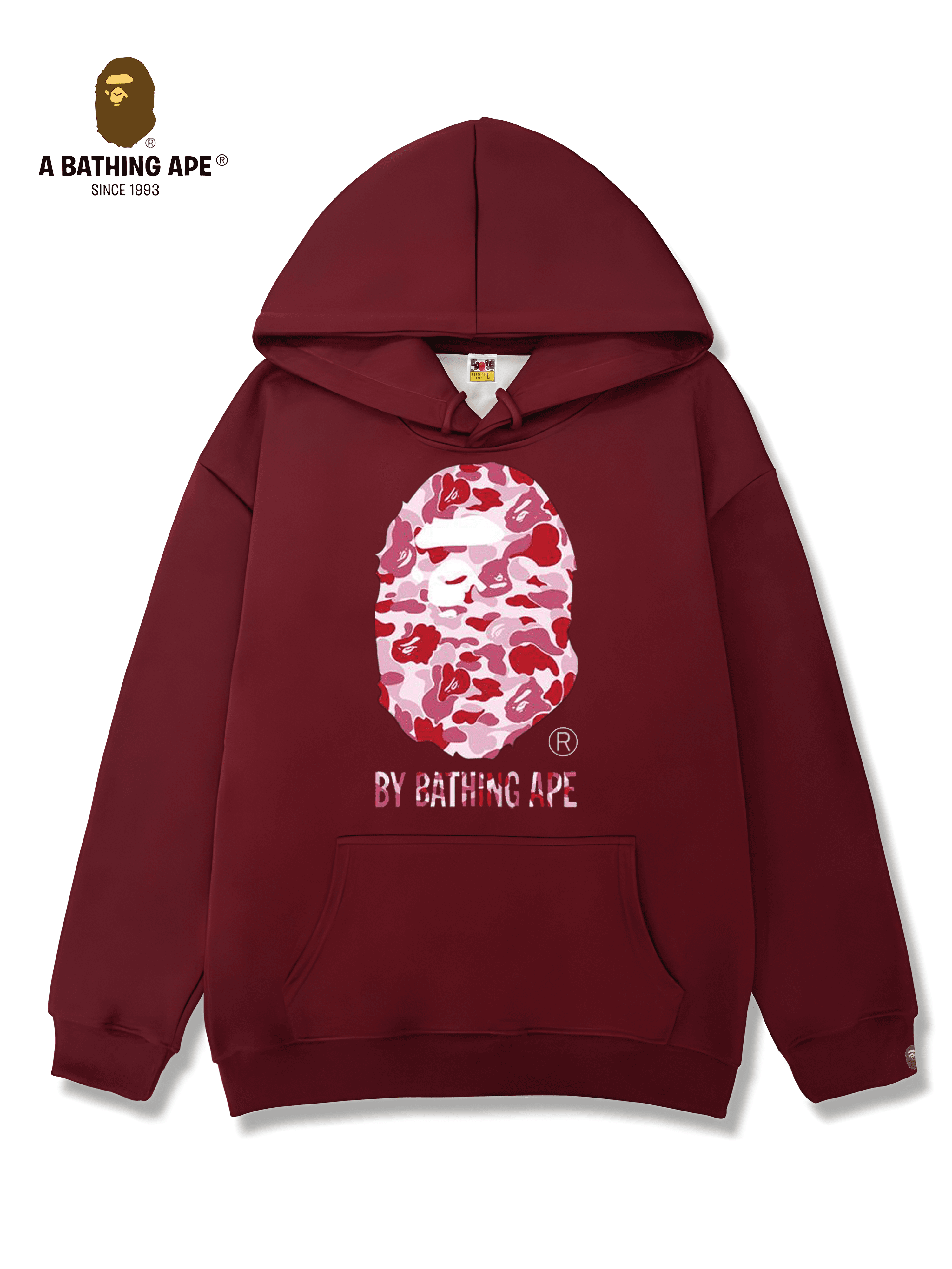 A Bathing APE BAPE-BAPE Simple Pink Ape Head Pattern Printed Hoodie Casual, Comfortable, Fashionable, Versatile Top