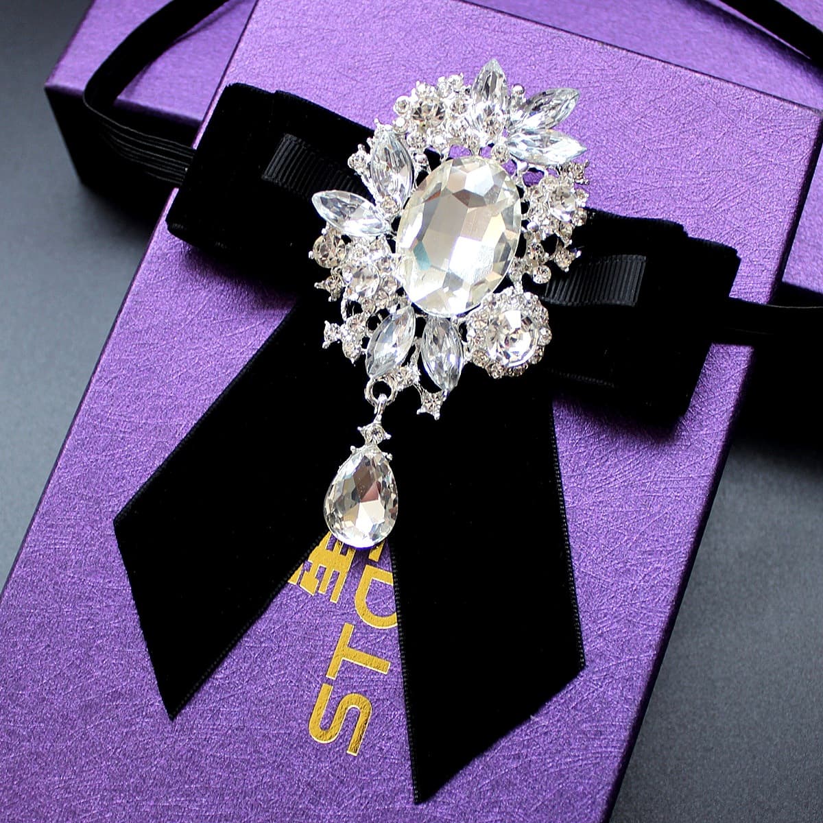 Men's Suit Flower Formal Shirt Wedding Banquet Collar Accessories Rhinestone Bow Tie