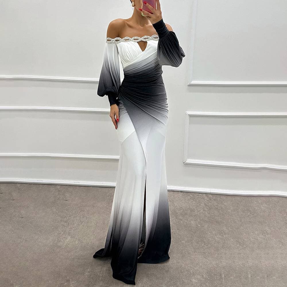 Women's Clothing 2024 autumn and winter new long sleeved one shoulder printed dress INS casual party dress for women
