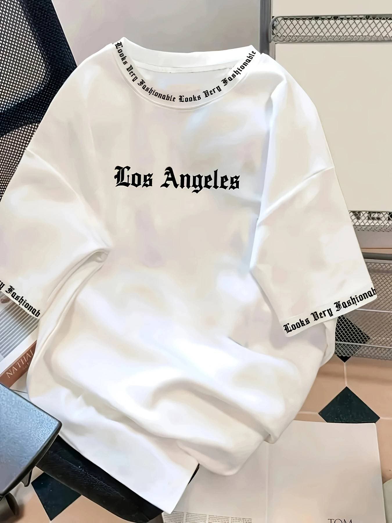Letter Printed Round Neck T-Shirt Soft Short Sleeves