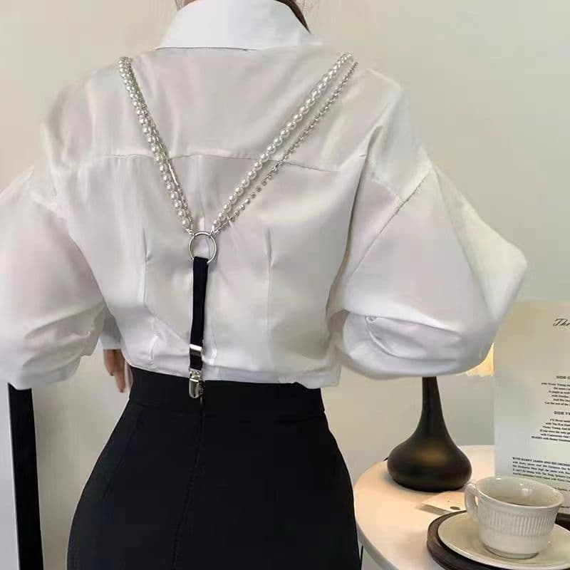 New Pearl Chain Fashion Versatile Elastic Elastic Strap Clip Chain Korean High Appearance Elastic Strap
