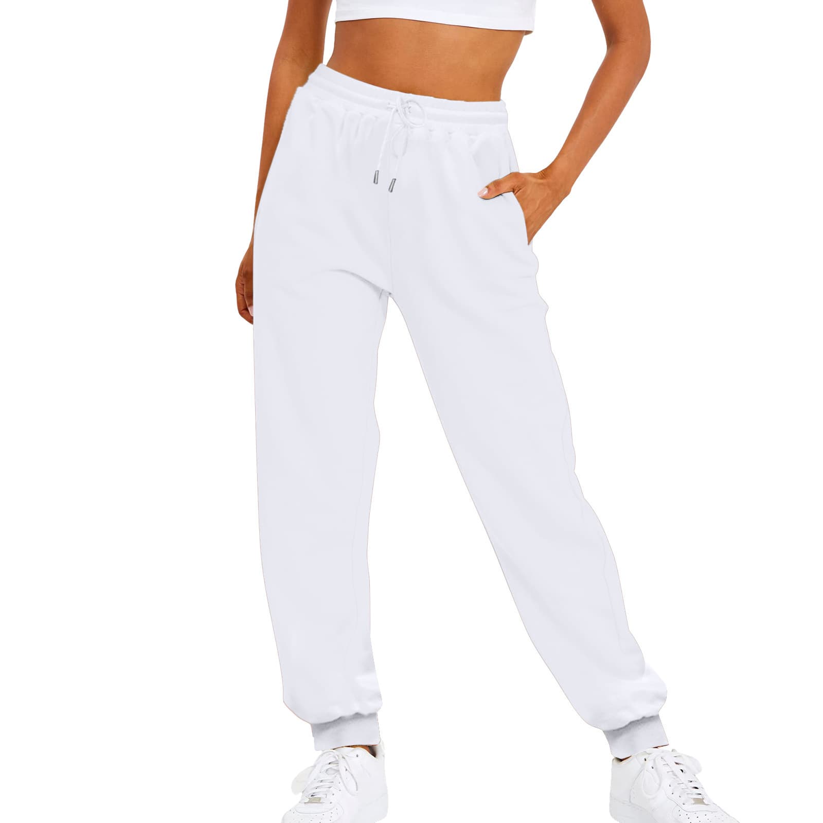 Women's fashion high-waisted loose sweatpants Comfortable high-waisted jogging pants casual hoodie with pockets