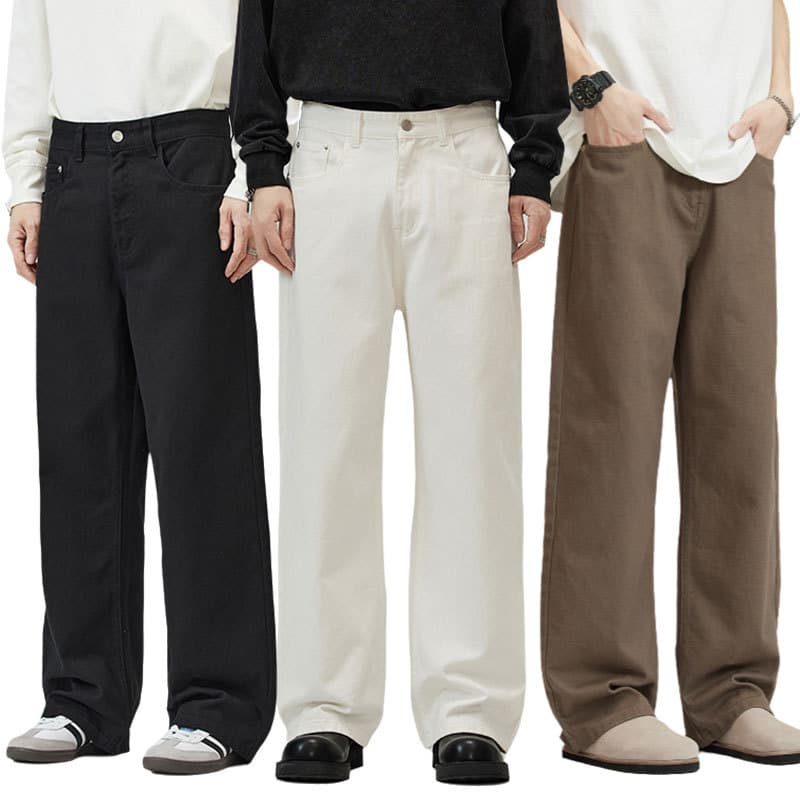 Men's Clothing Simple Versatile Solid Color Jeans Men's High end drapey wide leg straight casual pants