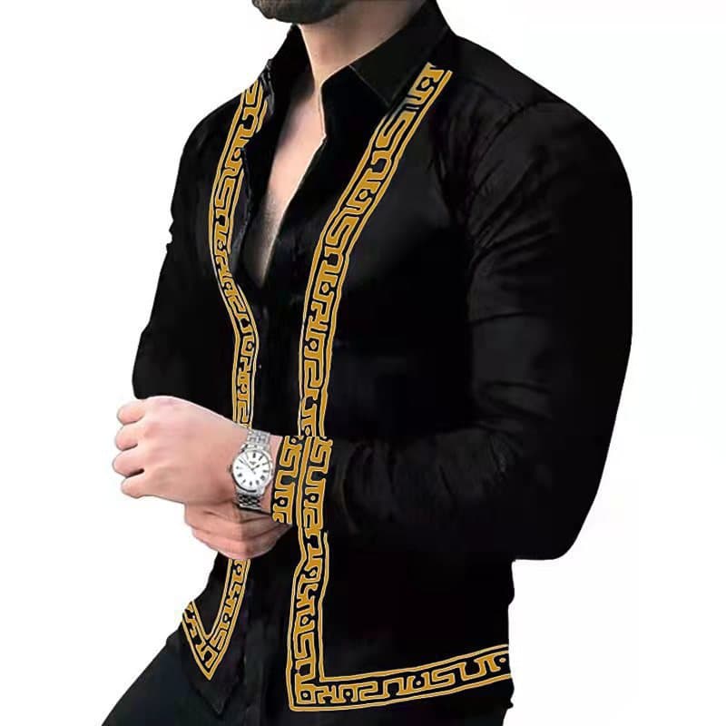 Men's Printed Long Sleeve Shirt - Contemporary European Style Casual Button-Up For Men, Lightweight Breathable Top