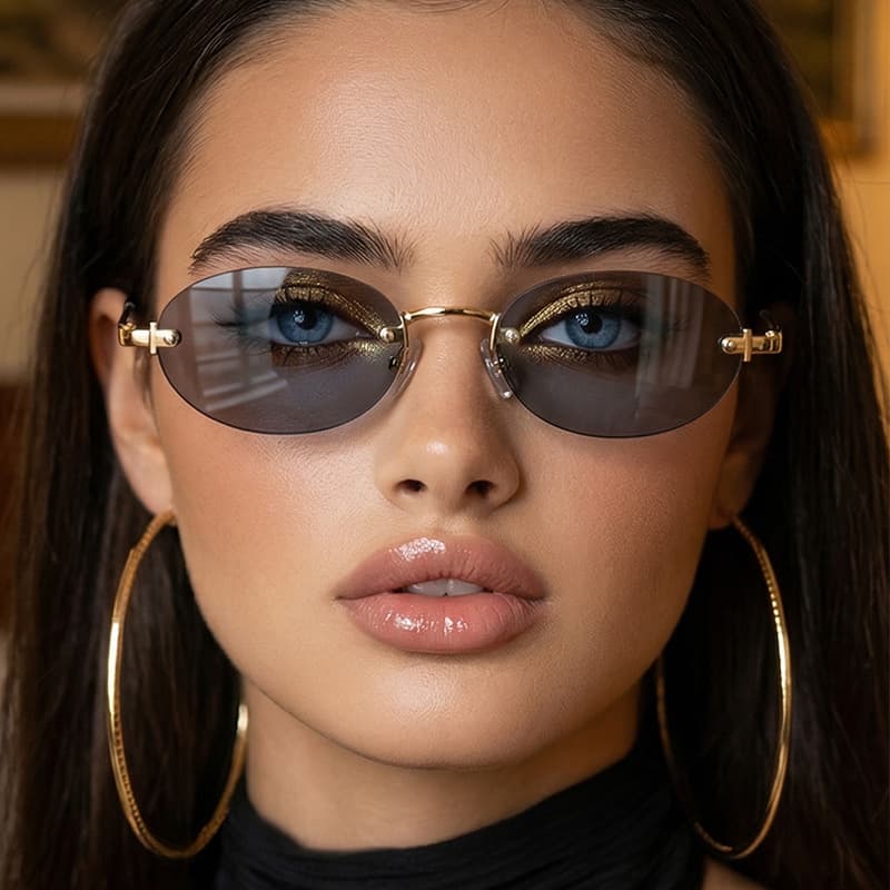 Frameless Oval For Women, New Small Frame Elegant Style Metal Glasses, Cross-Border Bestseller Fashionable Sunglasses