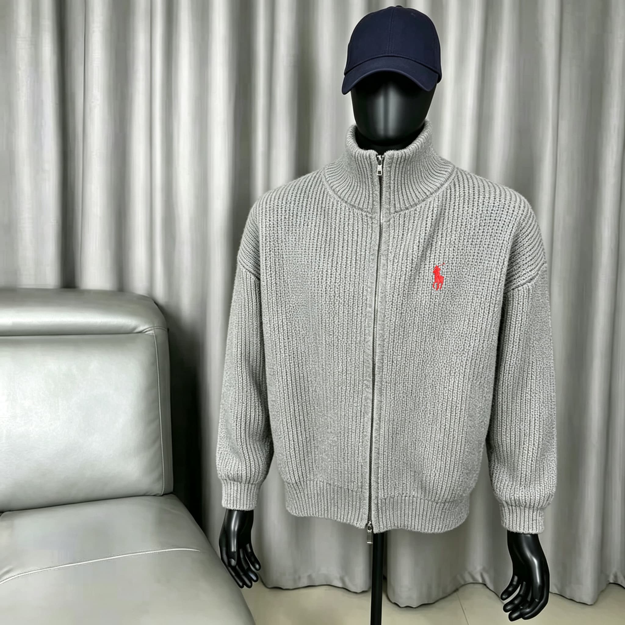 Gilet en maille Ralph Lauren 2026 pour homme, pull épais, fermeture éclair, col montant