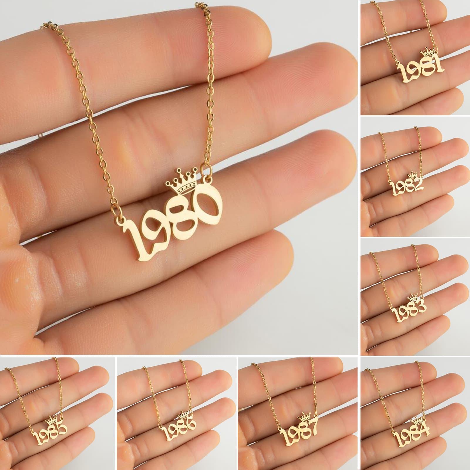 Qianbihe Women Sweater Chain Year 1980-1999 Stainless Steel Meaningful Number Necklace Jewelry Gifts-Silver 1981