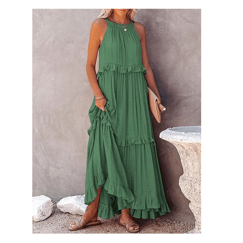 Women's Holiday Style Ruffle Long Dresses Big Swing Flowing Beach Dresses